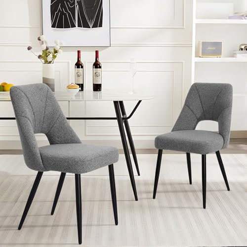 Bekrvio 8,1cm Gepolstert Esszimmerstühle 2er Set, Bouclé-Stoff Stühle Esszimmer - Hohl und Atmungsaktiv, Rückenlehne Esstisch Stühle mit Metallbeinen, küchenstühle für Esszimmer und Wohnzimmer