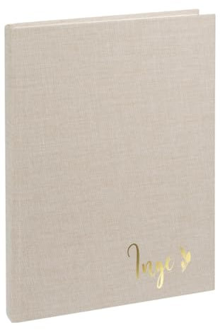 AWASG Notizbuch A5 – Personalisiert mit Name – Notizheft 200 Seiten dotted – Leinencover Grammatur 100g/m² - Blumendesign (beige)
