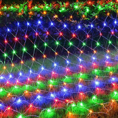 KINGCOO 192LED Lichternetz Lichterkette, Wasserdichte Batteriebetriebene Netzlicht Mesh Lichtervorhang Leuchten für Garten Außen Innen Weihnachten Hochzeit Party Wand Dekor (Mehrfarbig, 3x2M)