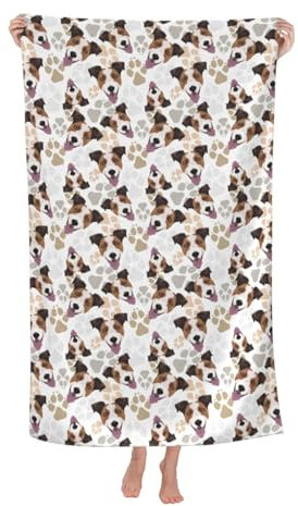 LfearTesa Jack Russell Terrier Hund und Pfoten,Weiches Badetuch Leichte Strandtücher Pooltücher Reise Camping Badetücher Schnelltrocknende Stranddecke 80x130cm