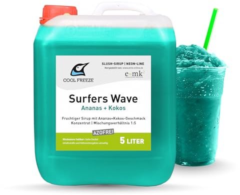 Slush Eis-Sirup | Neon-Line Surfers Wave – Ananas & Kokos | Konzentrat 1:5 5 Liter | Azo- Glycerin Frei | für Ninja Slushy Maschine | Premium-Qualität direkt vom Hersteller