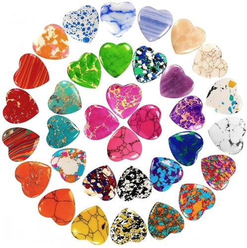 prota Heilung Kristalle Edelsteine Herz Stein Set, 34 Stück Herz Natürliche Bunte Kristalle Steine, Herzsteine Natürliche Steine Bunte Herzsteine für Crystal Therapy Meditation Dekoratione