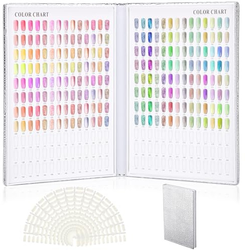 Segbeauty Nagel Display Buch, 308 Farbe Nagelfarben Chart Display Buch, mit 360 Falschen Nagelspitzen, Leere, für DIY Nagelkunst Salons Satz (Silber)