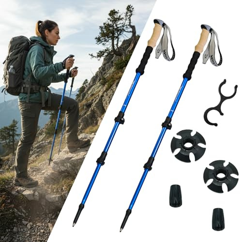 BeGrit 2PCS Wanderstöcke Aluminium Nordic Walking Stöcke Teleskop Wanderstöcke Hochbelastbare Trekkingstöcke Halteclip für Damen und Herren All Terrain Walking Poles zum Wandern Skifahren