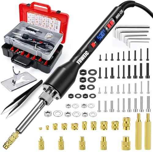 60W Heat Set Insert Tool Kit Digital Soldering Iron with Adjustable Temperature 392°F–932°F, M2/M3/M4/M5/M6 Heat Insert Tips, Threaded Insert Installation for 3D Printing DIY Plastic Repair Tool