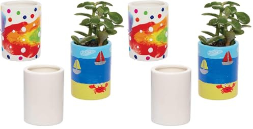 Baker Ross FC820 Mini Succulent Plant Porcelain Flowerpots - Box of 6, Craft Kits for Kids, Plant Pot Painting, Ceramics Crafts, White (Pack of 2)