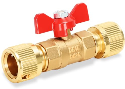 Garden Hose Quick Release in Line Shut Off Brass Valve | Brass Connector with Control Valve for Join Garden Hose Pipe Tube Hose Reels and Tanks(Two Female)