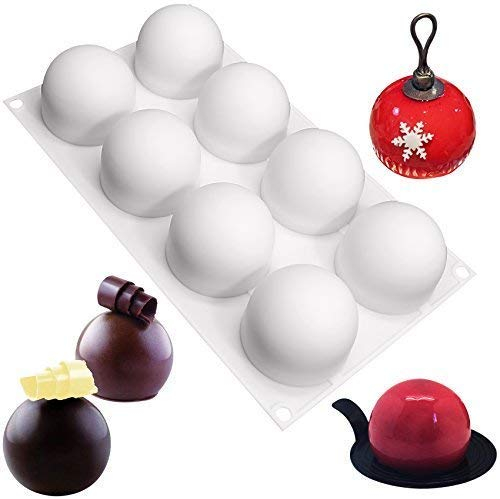 Kugel-Silikonform, sphärische Backform für Epoxidharz, Herstellung von Schokolade, Muffins, Kuchen, Pudding, antihaftbeschichtet, BPA-frei, 8-fach-Mittlegröße