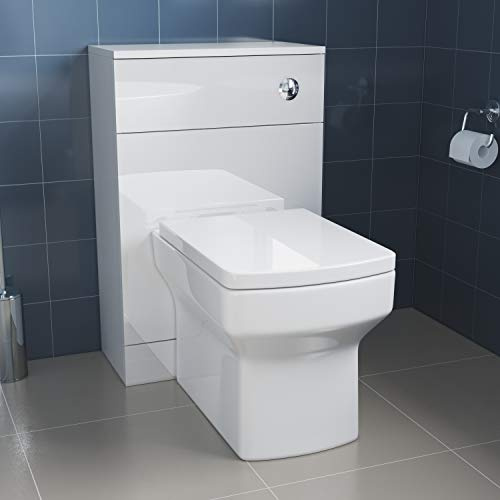 ELEGANT 252mm White 2 Pieces Ceramic Toilet with Concealed Cistern | Back to Wall Gloss White WC Unit with Square Toilet Pan Seat, Bathroom Clockroom Furniture