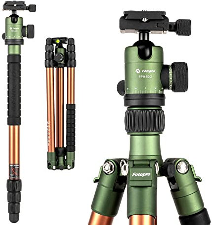 Fotopro 62 Travel Tripod, Compact Portable Camera Tripod with Ball Head, Travel Camera Monopod with Quick Release Plate for DSLR, Load up to 15KG/33lbs