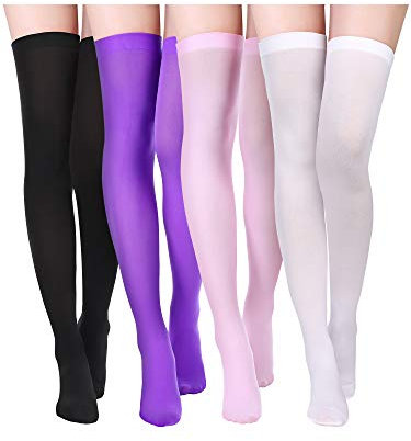 4 Paia Donne di Calze Autoreggenti in Seta Calze di Nylon per Donne Halloween Cosplay Accessorio Costume Festa (Nero, Bianco, Rosa, Viola, M)