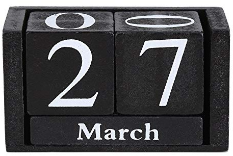 Nikou Vintage Perpetual Calendar, Wood Calendar, Mini Desktop Calendar Wooden Block Month Date Number Display for Home Office Decoration (Black)