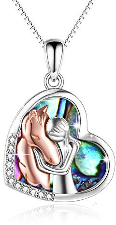 YFN Sterling Silber Pferd mit Mädchen Anhänger Halskette Natur Abalone Muschel Schmuck Geschenk für Frauen