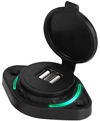 Fast Car Adapter 3.1A Dual USB Power Socket Adapter Charging Mount for 12-24V vehicle Mini Flush Quick Charge(Black shell oval green)