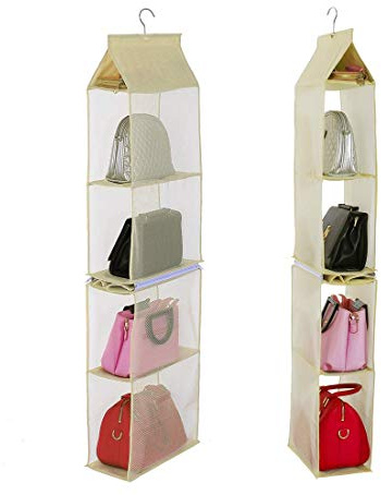Shiwaki 4 Pocket Handtasche Aufbewahrungsschrank Kleiderschrank Fach Tasche Tasche Hngende Organizer Halter für Wohnzimmer Schlafzimmer Schrank(Beige)
