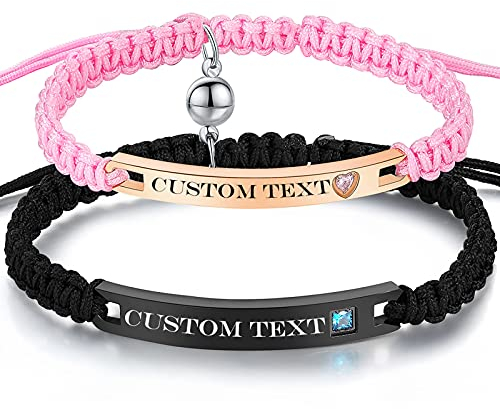 NEHZUS personnaliser Bracelet manchette Bracelet sa corde à la main tressée ID nom correspondant Couples Bracelets pour amoureux gravure personnalisée