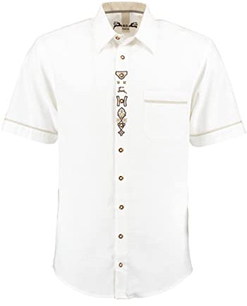 OS Trachten Herren Hemd Kurzarm Trachtenhemd mit Liegekragen Lavona, Größe:39/40, Farbe:weiß