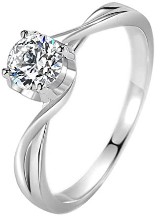 Musihy Ring Zirkonia, Damenring Solitär Ring Verschlungene Ringe Zirkonia Weiß Ringgröße 55 Pärchen Geschenk