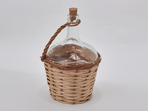Garrafa 2 litros cristal con asa y forrado de mimbre, incluye corcho