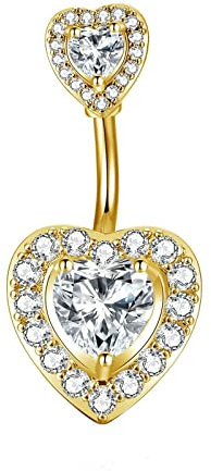 Stfery Bauchnabel Piercing H?Ngend, Bauchnabel Piercing Gold Kupfer Doppelherz mit Zirkonia Personalisierte Geschenke für Damen