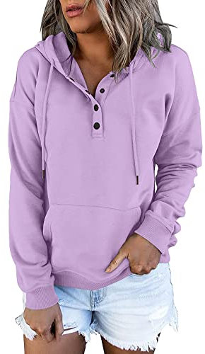 Damen Soild Printed Fashion Top Shirt mit Kapuze, Langarm, lässiges Sweatshirt, Reißverschluss, Pullover, Sweatshirt mit Tasche (k-Purple, XXL)