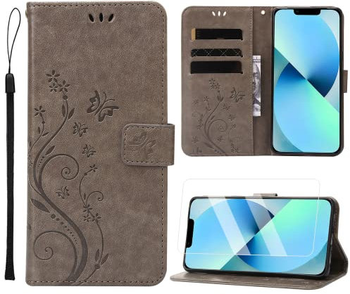 ANSHOW iPhone SE/7/8 Case Wallet with Wrist Strap, Flip Leather Case with Cards Holder, Kickstand Cover, Gray