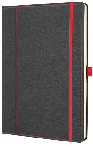 Sigel CO694 Notizbuch A4 dotted, Leder-Look grau, rot, Hardcover, 194 nummerierte Seiten, nachhaltiges Papier, mit Inhaltsverzeichnis, Stiftschlaufe, Falttasche, Conceptum