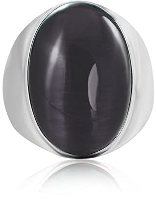 Aotiwe Herren Ringe Nordisch, Eheringe Nordisch Silberring mit Grauem Ovalem Stein Edelstahl Größe 62 (19.7)