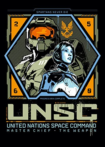 Displate - Metallposter - Magnet-Montage - Halo Game - Halo Graphics - Spartans never die - Größe M - 32x45cm Matt