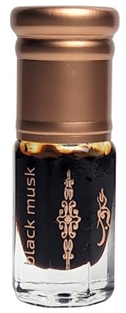 Black Musk Perfume Oil Fragrance Oud Unisex Blend (المسك الأسود) by Ghuroob | Woody, Earthy, Spicy, Musky Notes | 3ml Parfum Bottle Velvet Pouch Included | Arabia Itr Perfect for Ramadan or Eid