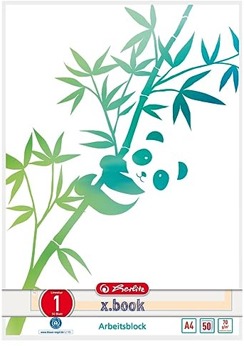 Herlitz Arbeitsblock A4 GREENline 50 Blatt Lineatur 01 Motiv Panda