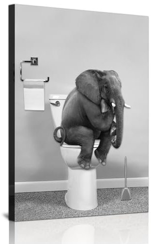 ZFTCN Lustige Zeitung Tier Wandkunst, Tier Wandbilder auf Toiletten, Schwarz-weiß Leinwand Bilder, Badezimmer Schlafzimmer Dekoration, Rahmenlos (Elefant,60x90 cm)