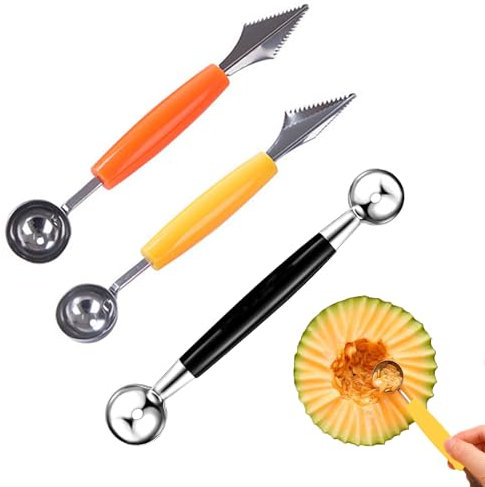 3Pcs Melon Baller, Melon Baller Scoop, Baller, Melon Cutter, Cookie Scoop, Stainless Steel Fruit Melon Baller Scoop and Ice Cream Scooper with Non-Slip Grip, for DIY Fruit Salads and Desserts