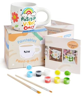 Pott'd Pintables Taza de Cerámica para Pintar Personalizada Una o Dos Kit de Pintar Céramica para Adultos Incluye Tazas, Pinturas, Pinceles y Guía de Inspiración para Pintar - Kit de una taza