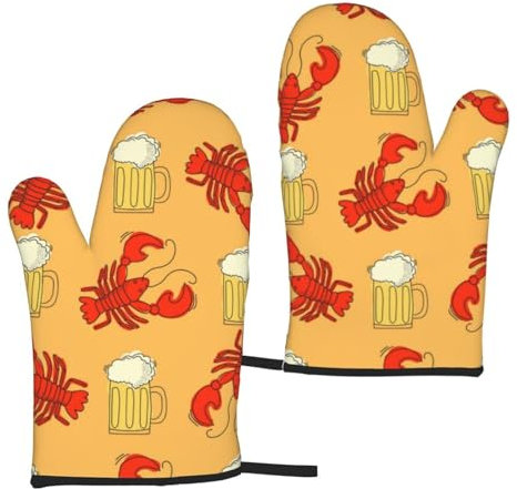 LAMAME Ofenhandschuhe mit Bier- und Krebsmuster, hitzebeständig, isolierte Handschuhe