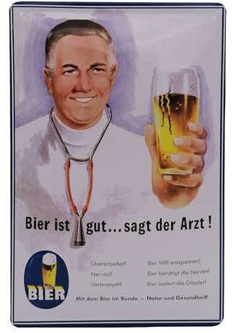 30 x 20 cm - Bier Retro Blechschild - Bier ist gut sagt der Arzt! - Lustiger Spruch - Bar Deko (geprägtes Schild)
