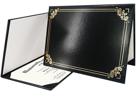 GraduationMall Diploma Cover Certificate Holder with Gold Foil Border for A4 Award Paper Classic Smooth Black