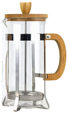 BORDSTRACT Tetera De Café De Prensa Francesa De 1 Litro, Vidrio De Borosilicato, Tapa Y Mango De Bambú, Olla Prensadora Con Filtro Para Preparar A Mano Para Regalos De Viajes De Camping