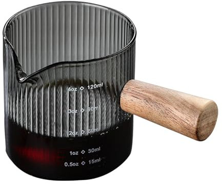 soulnioi Coffee Shot Glasses Measuring Cup with Wood Handle, Borosilicate Glass with Scale, Milk Espresso Shot Glasses (120ML-B)