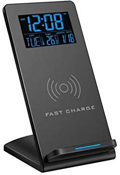 ERNZI Qi Wireless Charger with Digital Alarm Clock, Phone holder, White Bedside Night Light, LED Display Clock, USB Port Charging Port for iPhone Samsung Android