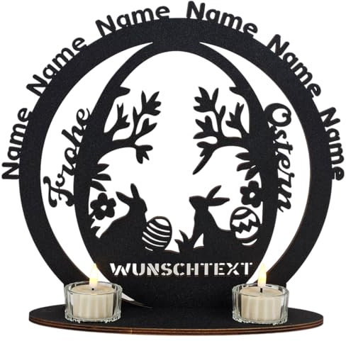 Waluna® Osterbaum Lebensbaum Osterdeko personalisiert mit bis zu 6 Namen Familienbaum mit Wunschtext Stammbaum mit Kerzen in 12 Farben Tischdeko
