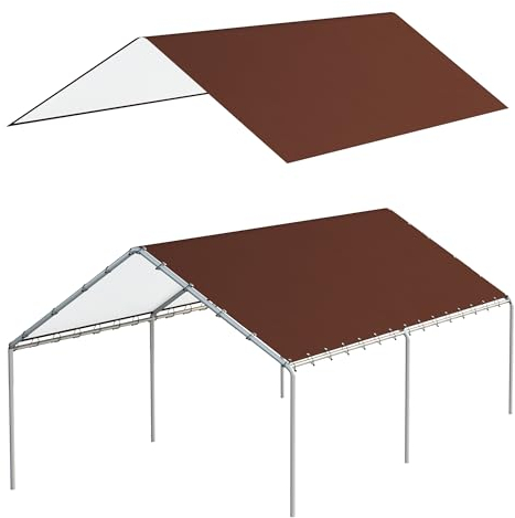 Carport-Ersatzüberdachung, 3 x 6,2 m, für Garage, Zelt, Unterstand, Plane mit 48 Kugel-Bungee-Seilen, Braun (nur Abdeckung, Rahmen nicht im Lieferumfang enthalten)