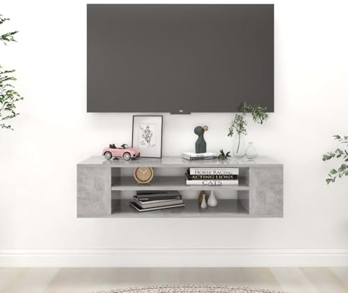 Gecheer Meuble TV flottant/table TV/Meuble TV suspendu Table flottante pour TV avec compartiments latéraux aggloméré Gris béton 100 x 30 x 26,5 cm