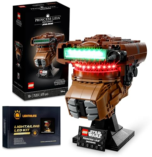 Lego Star Wars Princess Leia Helm (Boushh) inkl. LIGHTAILING Licht Set/LED-Beleuchtung - Lego Kopf/Büste für Erwachsene (18+) mit Lego LED Lampe, Lego Star Wars Helmet Collection (75351)