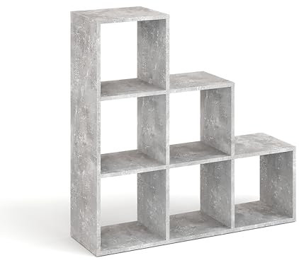 KOMTO Treppenregal Stufenregal - Raumteiler Regal Bücherregal mit 6 Fächern 30x30 cm Würfelregal | Bookshelf Beton Vexo