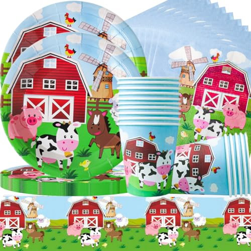 Vajilla de fiesta de granja, decoración de cumpleaños de granja, 41PCS fiesta de vaca Impresión de vaca Suministros de ,Vajilla para Fiesta Cumpleaños Rancho Cubiertos y Platos Taza Papel Servilleta