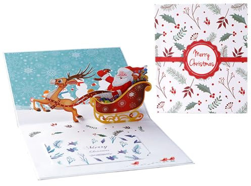 scicent Weihnachtskarten Pop Up Weihnachtskarte Karte 3D Pop Up Grußkarte mit Schönen Papier-Cut Geschenk für Weihnachten Umschlag Enthalten Chrismas Geschenkkarte Santa Claus - 20948
