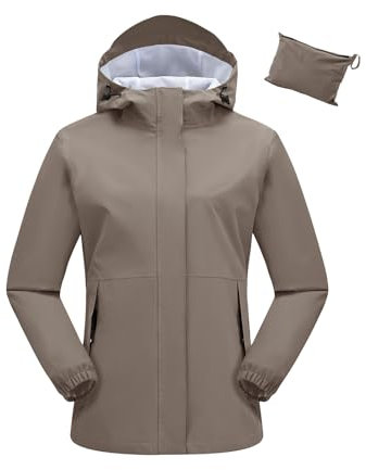 donhobo Damen Outdoorjacke wasserdichte Faltbar Regenmantel Regenjacke mit Kapuze Leichte Atmungsaktive Windbreaker Jacke für Wandern Reisen Treking Fahrrad, Grau, XL