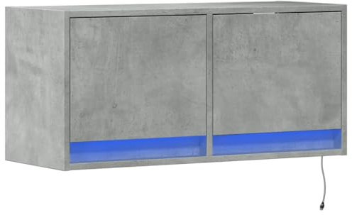 vidaXL TV Wall Cabinet LED Lights - Floating Media Console Concrete Grey - 2 Drawers - Engineered Wood - 80x31x38 cm - Living Room Entertainment Storage