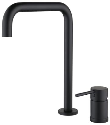 Mitigeur Lavabo 2 Trous Bec Haut Robinets de Lavabo pour Salle de Bain a Poignée Unique,noir